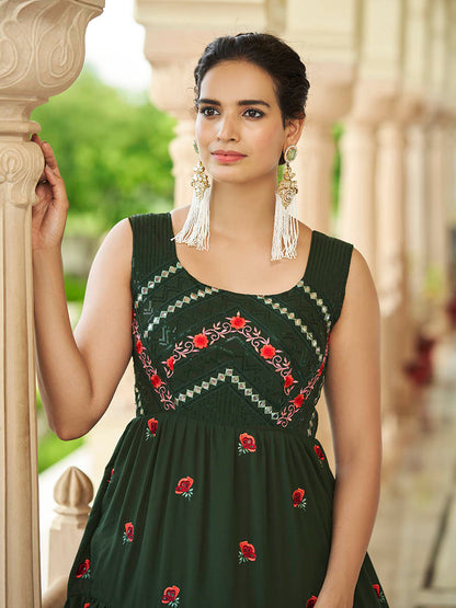 Myra Olive Green Georgette Embroidered Gown