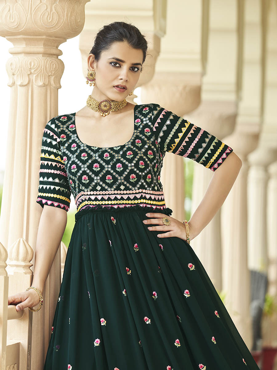Myra Green Georgette Embroidered Gown