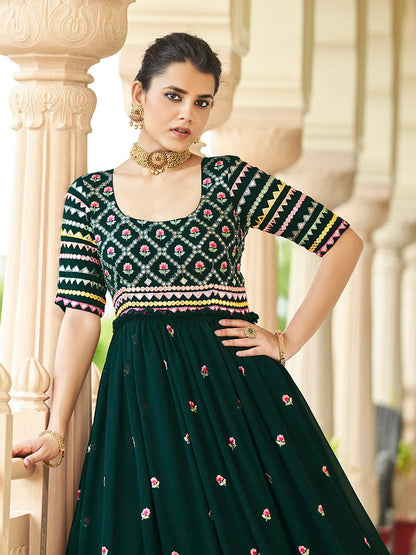 Myra Green Georgette Embroidered Gown