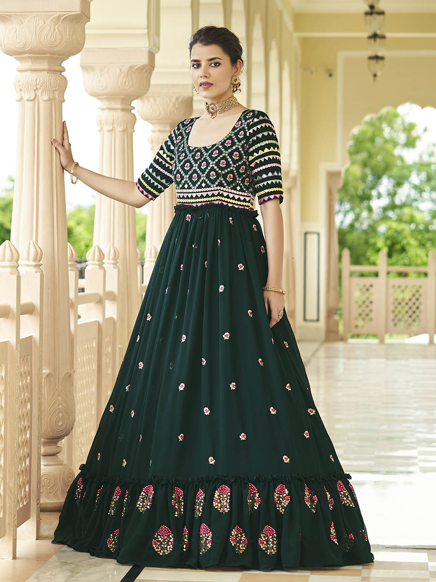 Myra Green Georgette Embroidered Gown