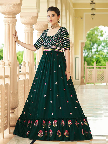 Myra Green Georgette Embroidered Gown
