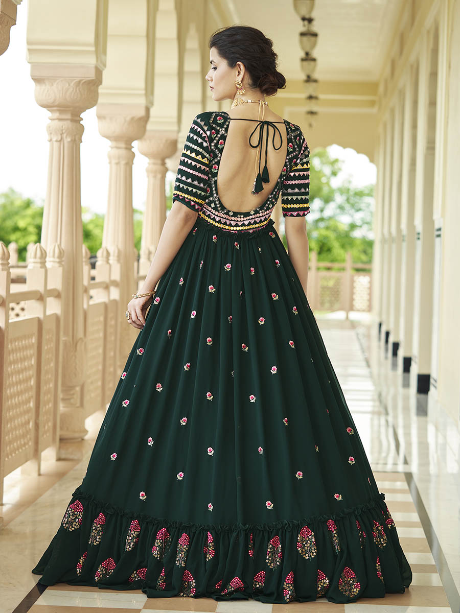 Myra Green Georgette Embroidered Gown