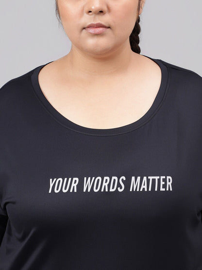 MKH Plus Size Typography Printed Dri-FIT Relaxed Fit Drop-Shoulder Sleeves Gym T-shirt