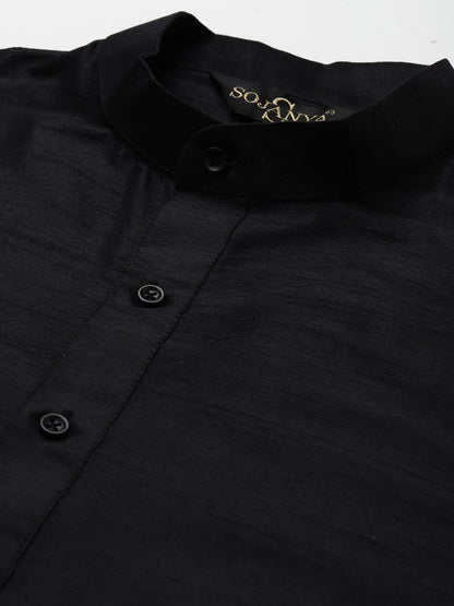 Sojanya Men Black Solid Kurta with Churidar & Nehru Jacket