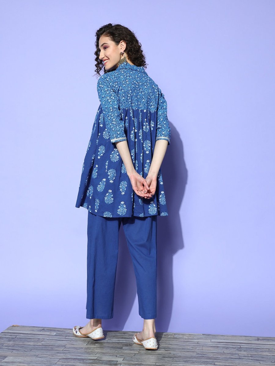 Ahalyaa Blue Pure Cotton Tunic & Palazzos Ethnic Co-Ords