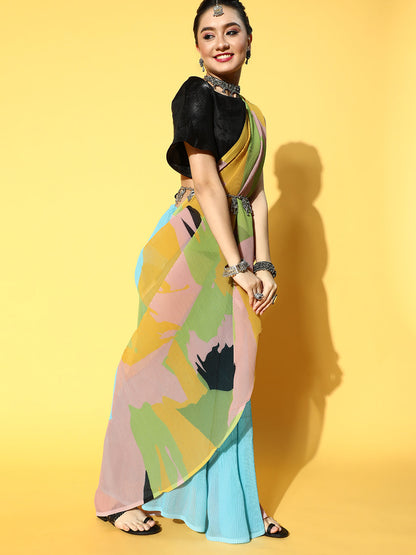 Tikhi Imli Abstract Poly Georgette Saree Border