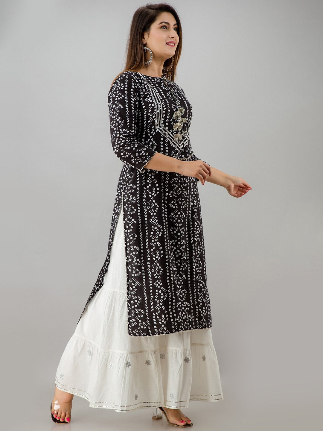 HERE&NOW Black Bandhani Printed Gotta Patti Kurta with Sharara