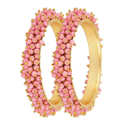 Mominos Fashion Joharkamal Gold-Polished Baby Pink Beads Work Bangles