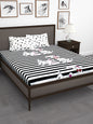 Story@home White & Black Cartoon Characters King Bedsheet with 2 Pillow Covers