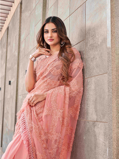 Tikhi Imli Peach Abstract Woven Design Half And Half Saree
