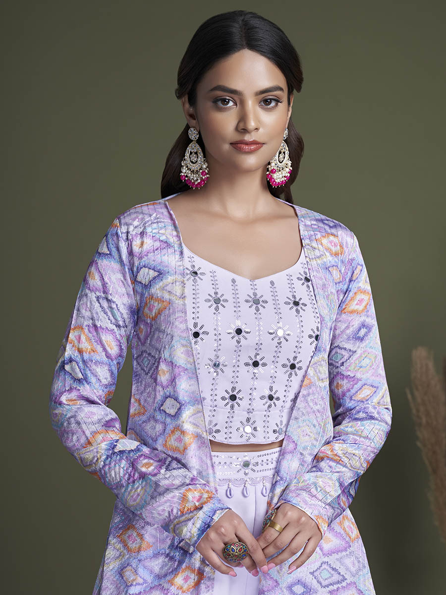 Myra Lavender Koti Style Silk and Georgette Embroidered Palazo Suit