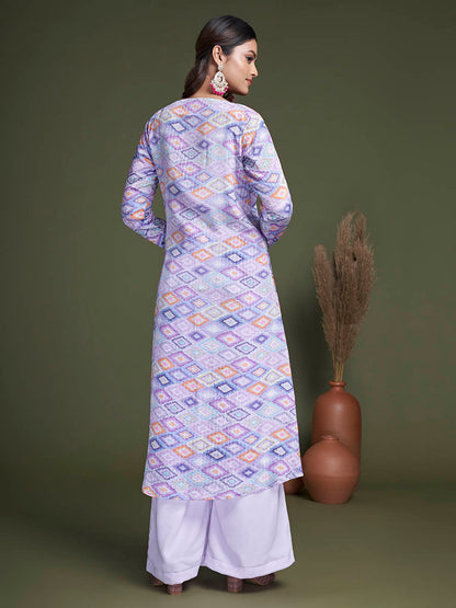 Myra Lavender Koti Style Silk and Georgette Embroidered Palazo Suit