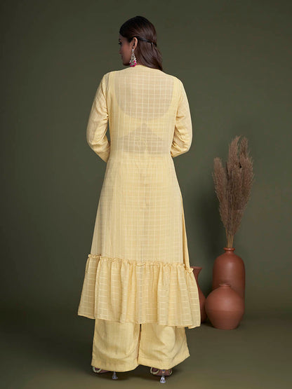Myra Yellow Koti Style Silk and Georgette Embroidered Palazo Suit