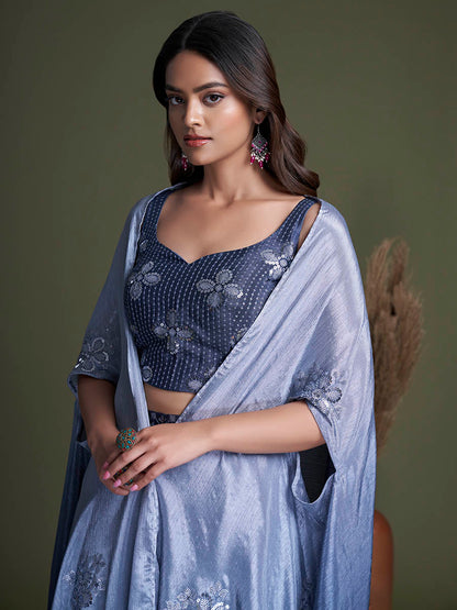 Myra Navy Koti Style Silk and Georgette Embroidered Palazo Suit