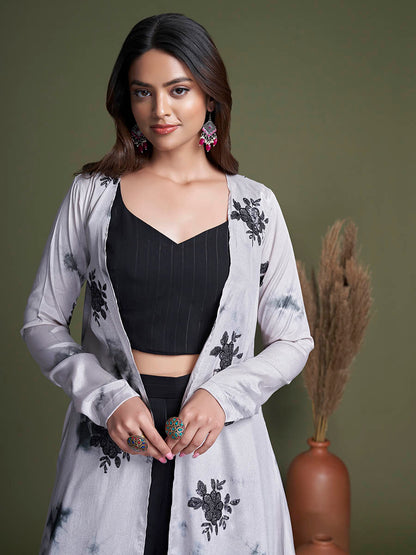Myra Black and White Koti Style Silk and Georgette Embroidered Palazo Suit