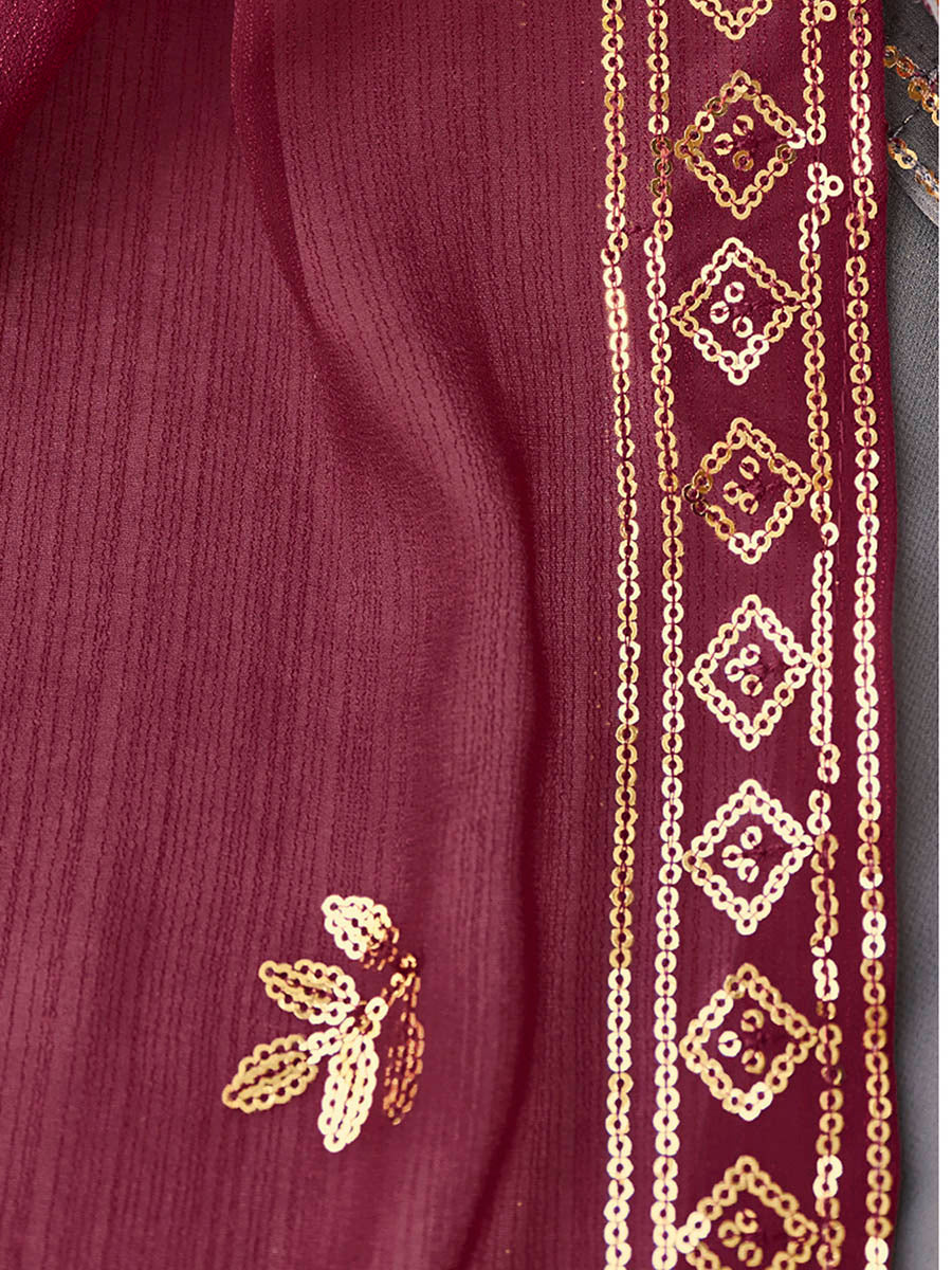 Myra Grey and Wine Real Georgette Gharara Suit