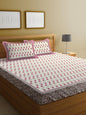 Rajasthan Decor White & Pink Ethnic Motifs 144 TC King Bedsheet with 2 Pillow Covers