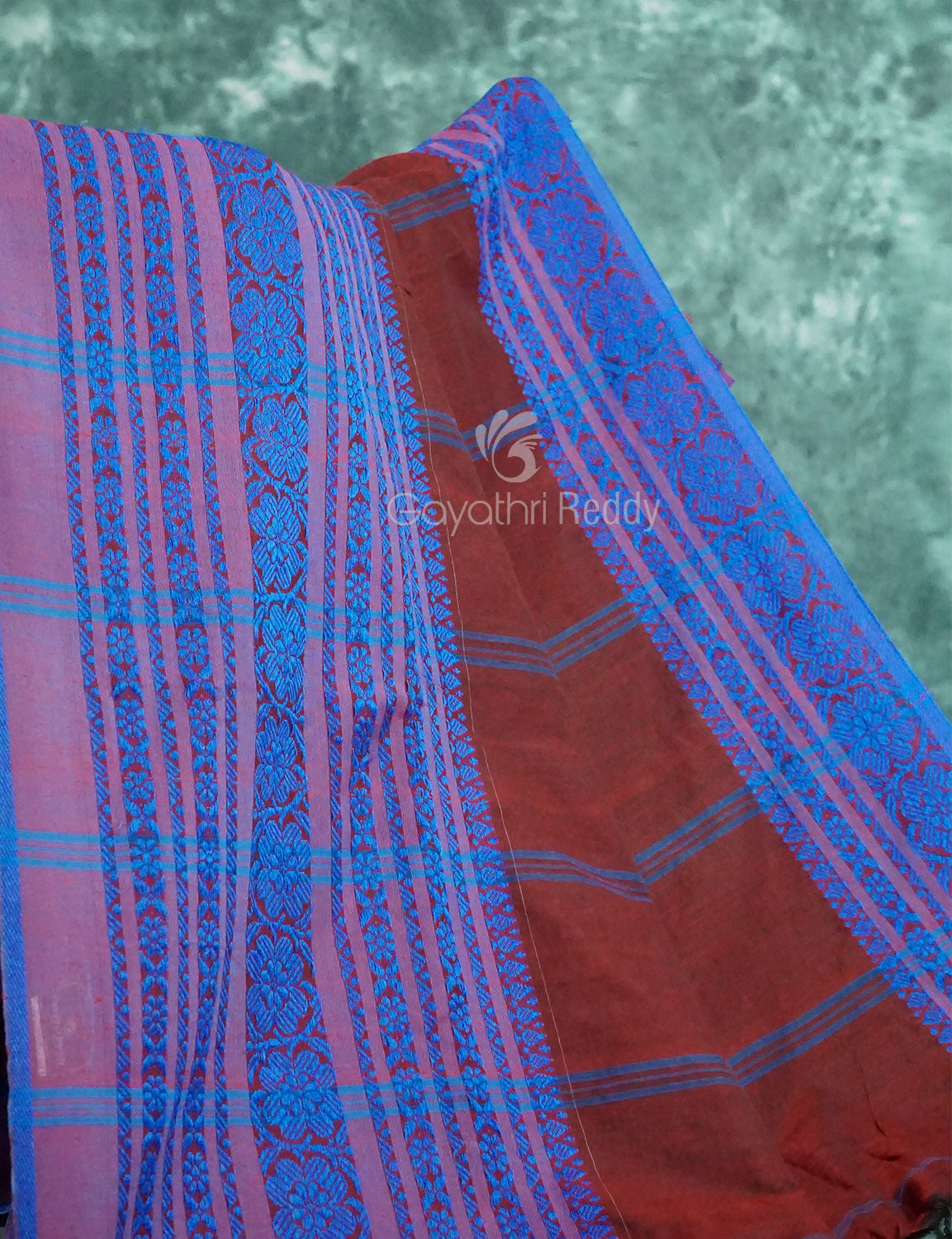 Maroon And Blue Colour Contrast Thread Borders Khadi Cotton Saree By Gayathri Reddy Designer Studio