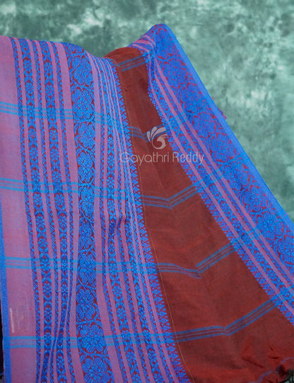 Maroon And Blue Colour Contrast Thread Borders Khadi Cotton Saree By Gayathri Reddy Designer Studio