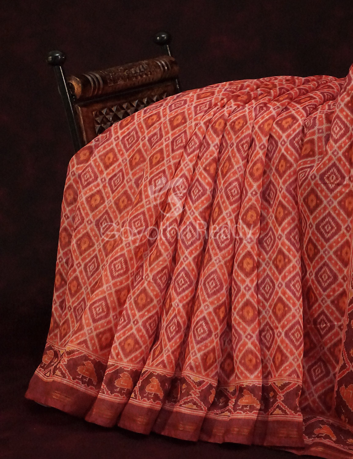 Peachish Orange Diamond Printed Semi Chanderi Saree By Gayathri Reddy Designer Studio