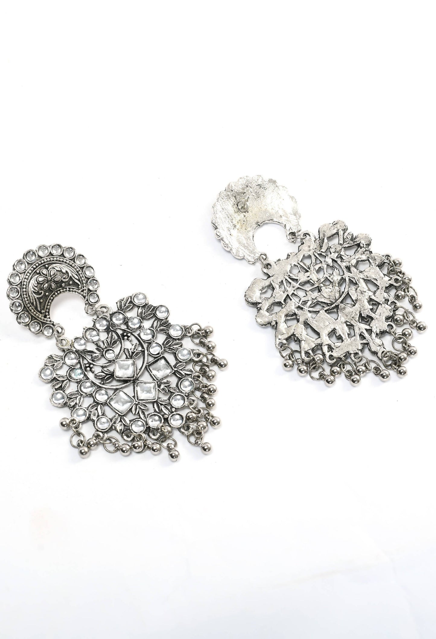 Mominos Fashion Johar Kamal Silver Color Base With Kundan Earrings