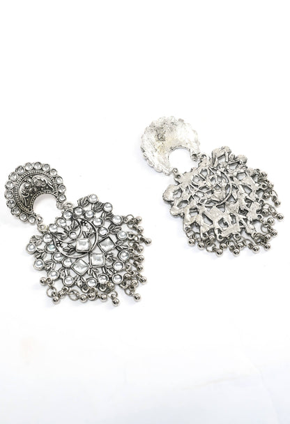 Mominos Fashion Johar Kamal Silver Color Base With Kundan Earrings