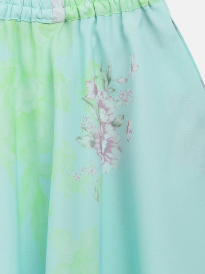 Ahalyaa Aqua Blue Organza Printed Lehenga Choli For Kids For Girls
