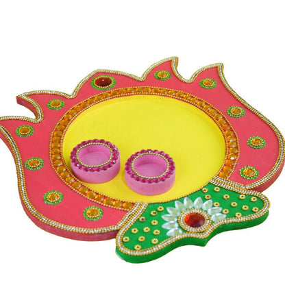 Kundan HandiKrafts Mdf Lotus Pooja Thalis - Pink
