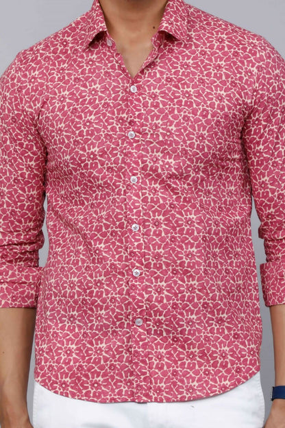 Miravan Men's Cotton Pink Floral Printed Shirt