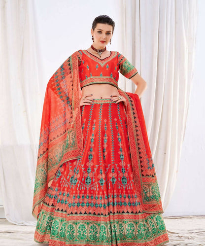 Wedding Designer Red Chinon Lehengha Choli - Anbazaar