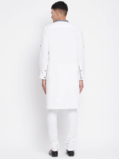Even Apparels White Pure Cotton Men's Kurta With Contrast Collar And Placket