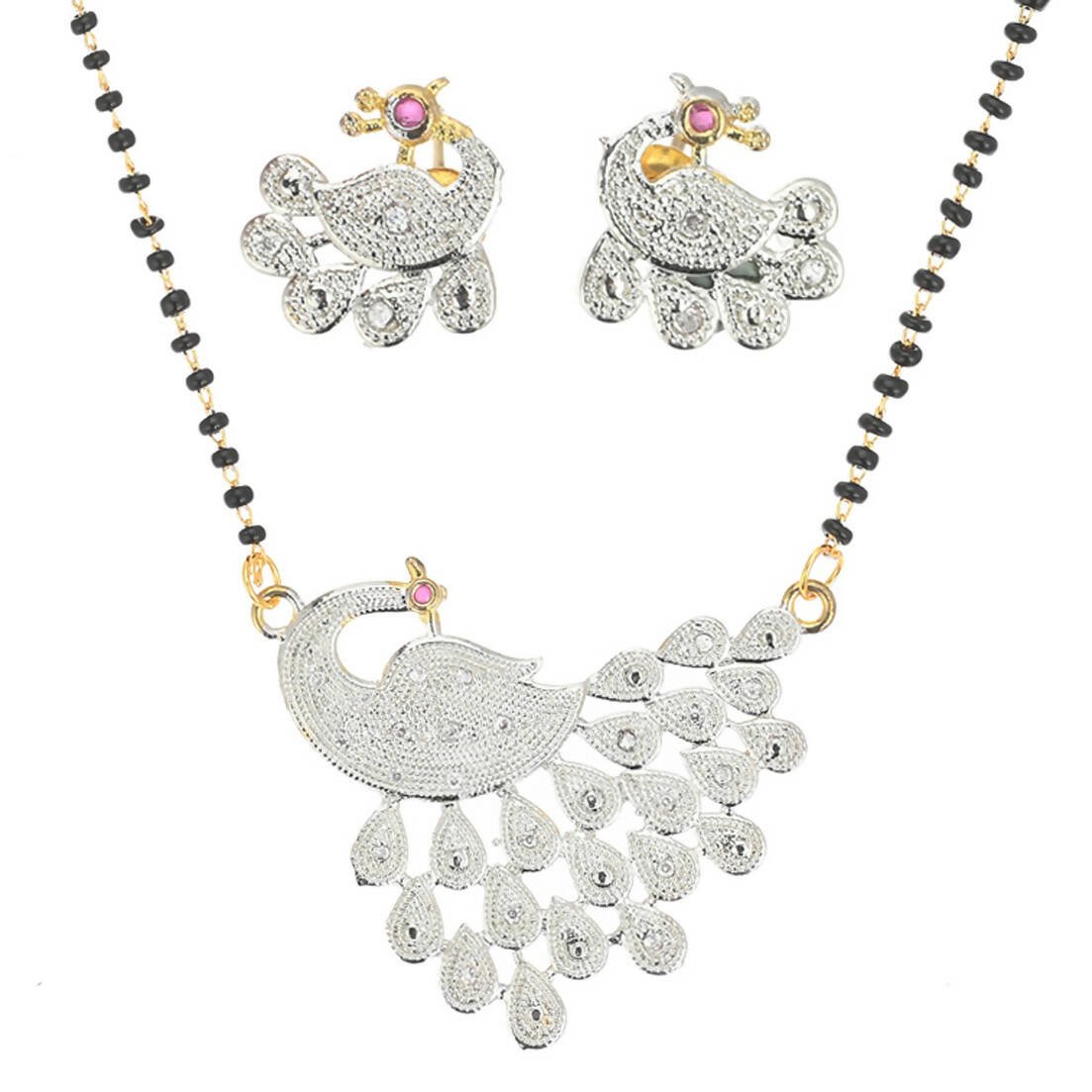 AanyaCentric Gold-Polished Mangalsutra Pendant Earring Set & Silver Plated Anklet