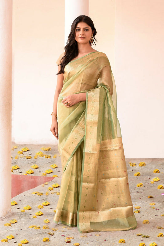 Joban Fashion Green Pure Banarasi Tissue Saree