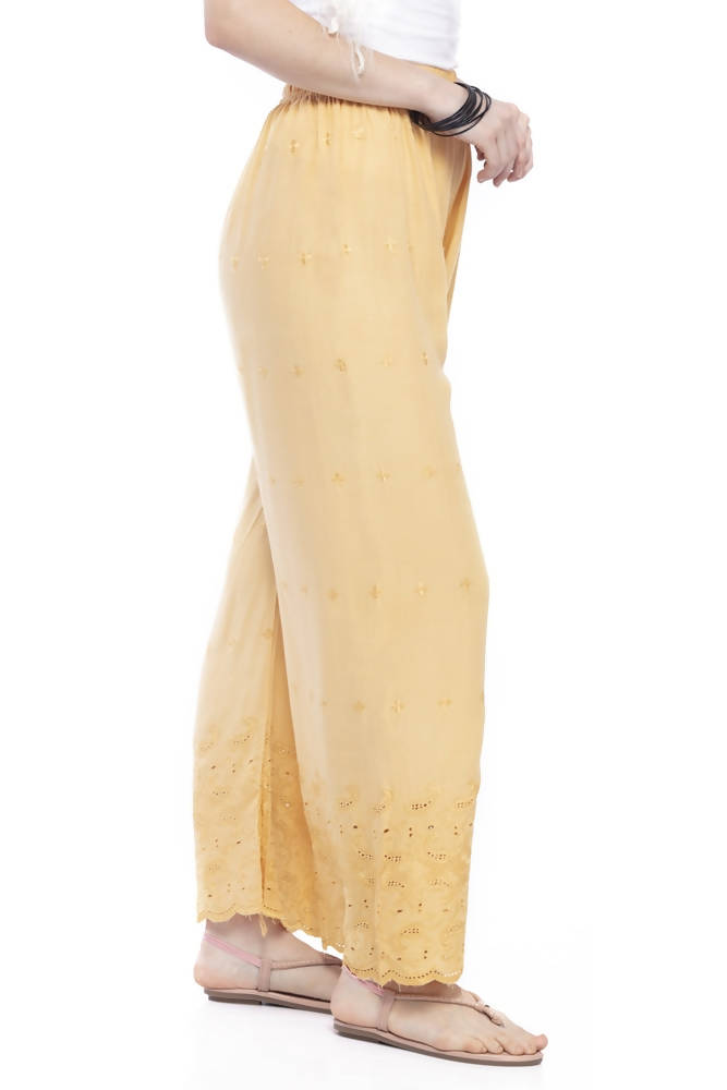 Mominos Fashion Reyon Cotton Dark Golden Embroidery Chikan Palazzo
