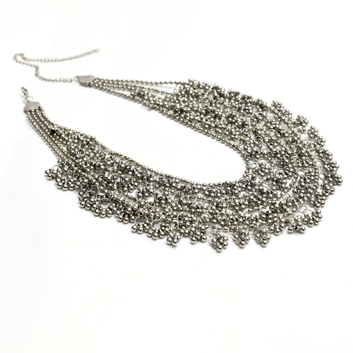 Mominos Fashion Johar Kamal Oxidised Silver-Plated Brass Finish Ghungroo Necklace with Earrings For Women