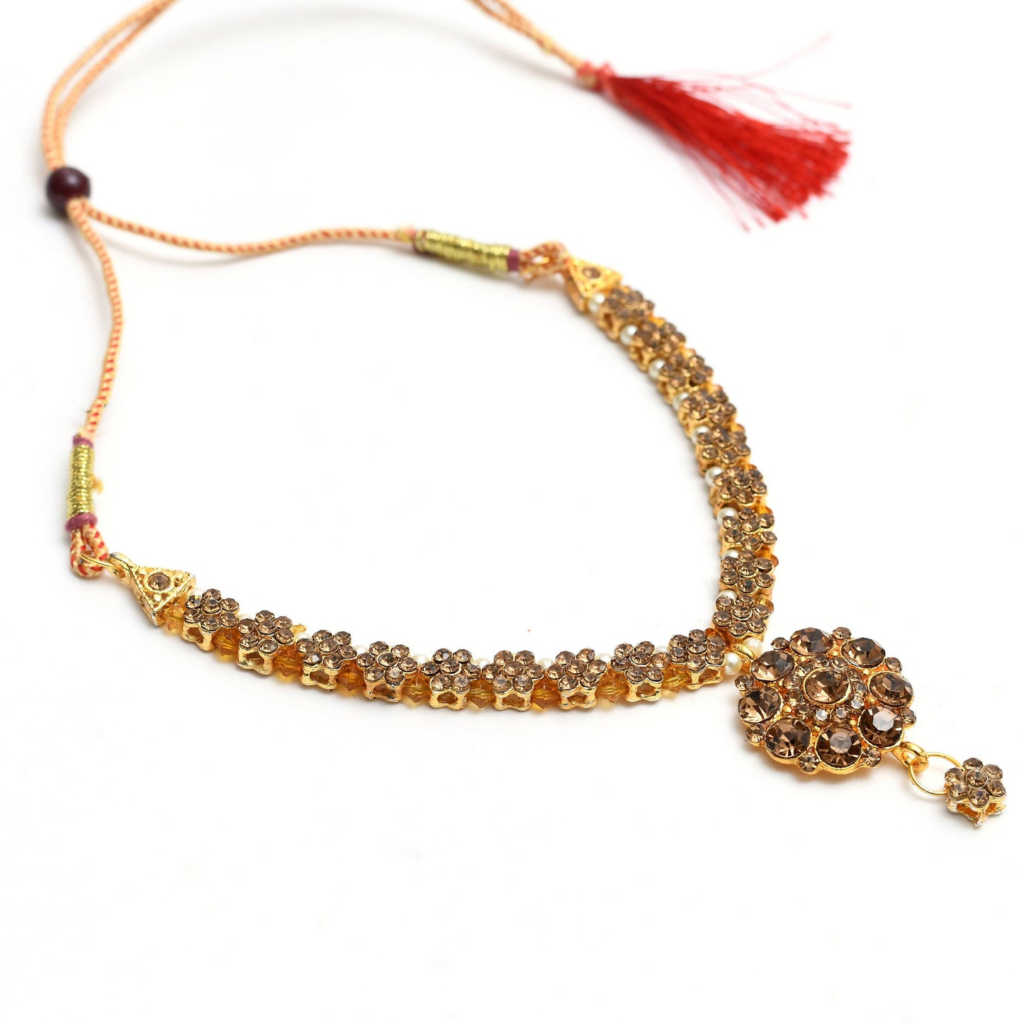 Mominos Fashion Johar Kamal Gold-Polished Brass Finish Stone Choker For Women (Golden)