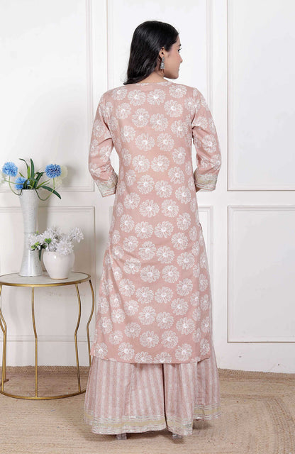 Miravan Women Brown Floral Printed Straight Ethnic Kurta with Palazzo