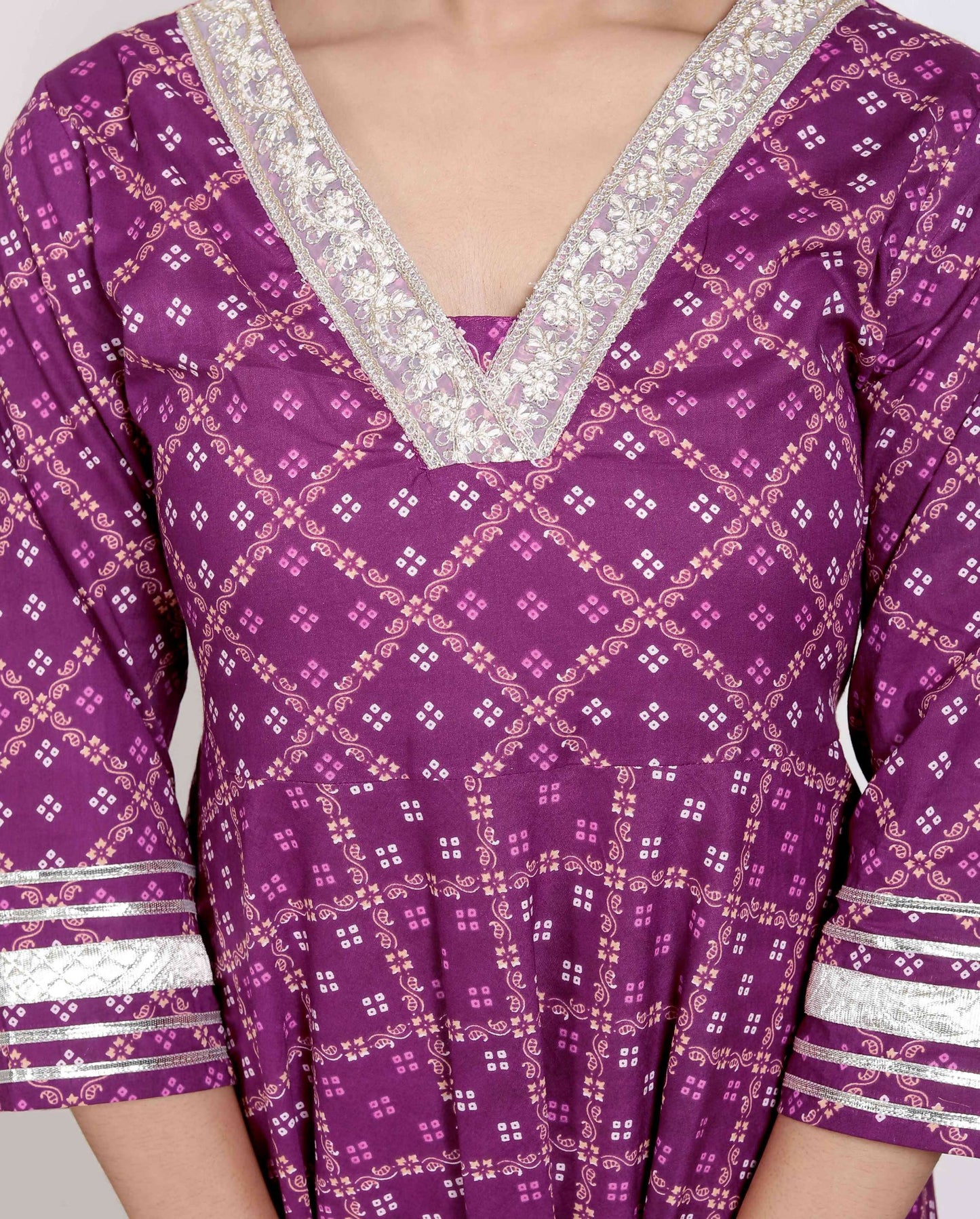 Miravan Women Cotton Magenta Gota lace and Embroidered Anarkali Kurta