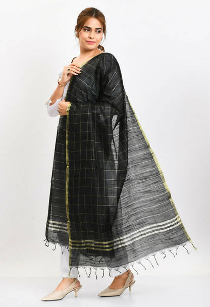 Mominos Fashion Moeza Women's Cotton Zari Box Black Dupatta