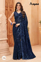 Aayaa Heavy Georgette Double Run Sequance Work Saree With Fitting Sequance Lace Border - Navy Blue