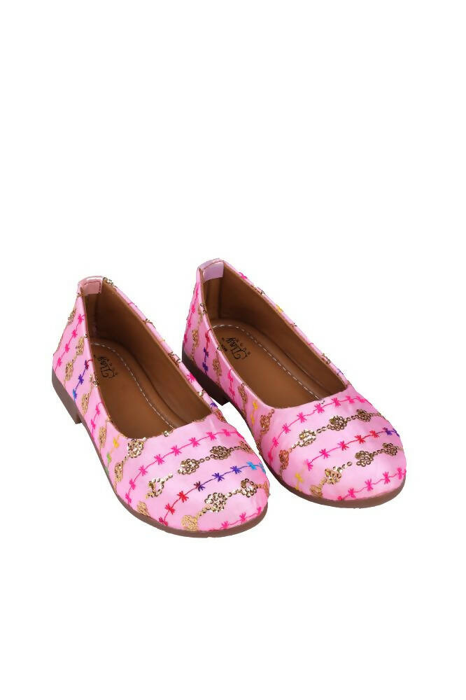 Tiny Bugs Girls Embroidered Ethnic Ballerinas-Pink