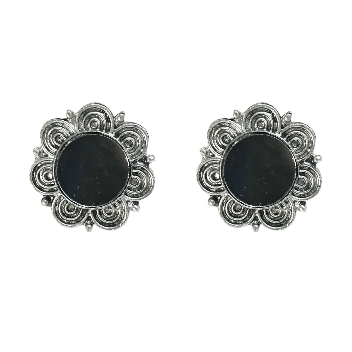 Mominos Fashion Johar Kamal Oxidised Silver-Plated Mirror Design Necklace Choker Set For Women