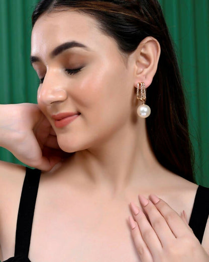 VOJ Set Of 2 Korean Drop Earrings - Gold-Polished and Silver Plated With White Pearl