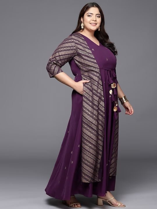 Ahalyaa Plus Size V-neck Maxi Ethnic Dress