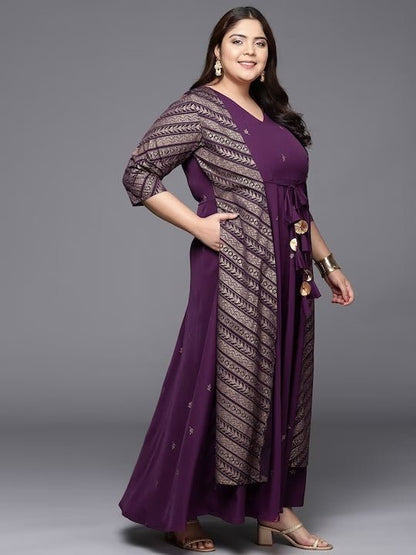 Ahalyaa Plus Size V-neck Maxi Ethnic Dress