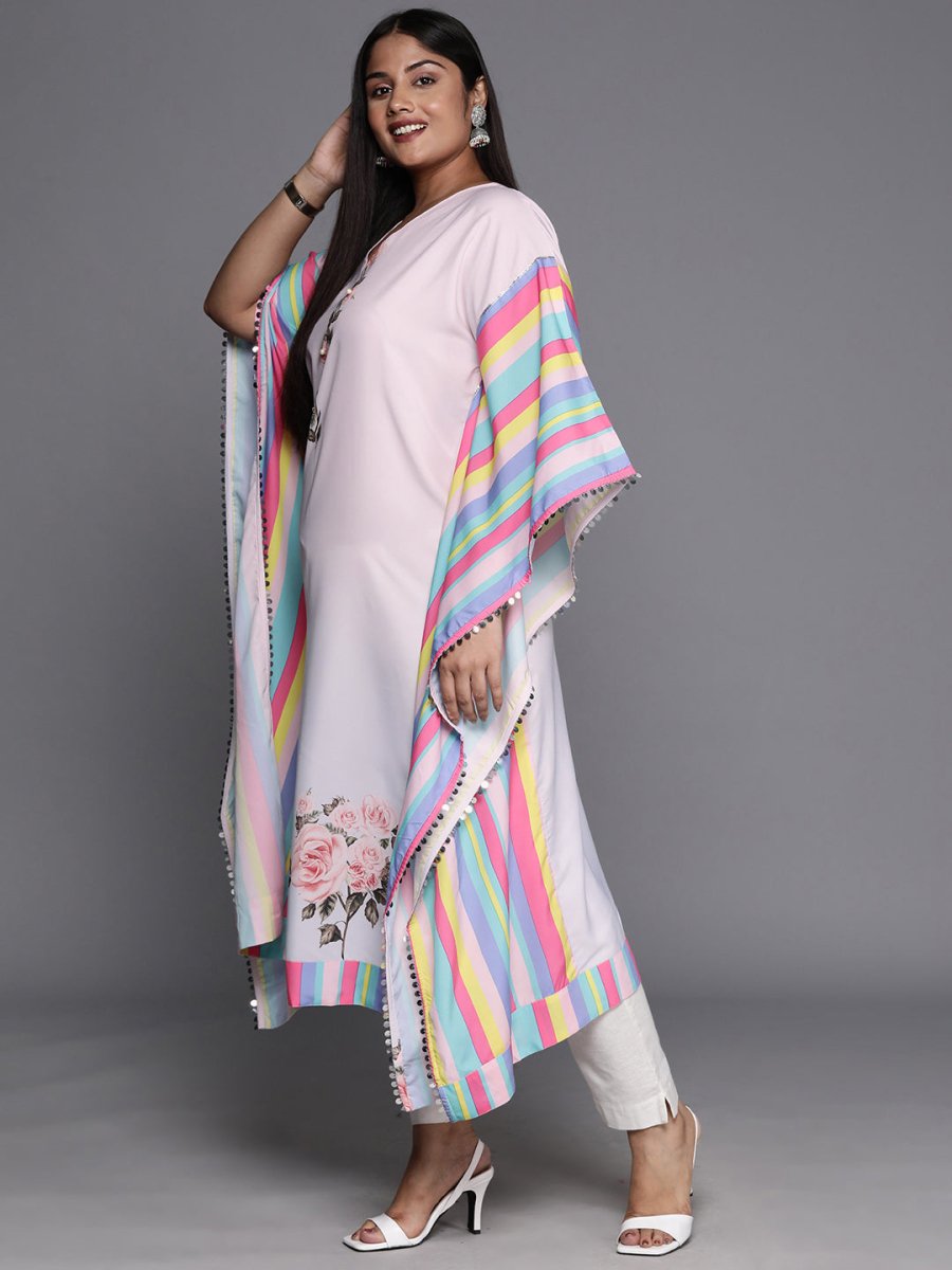 Ahalyaa Printed Plus Size Flared Sleeves Sequined Crepe Kaftan Kurta