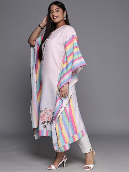 Ahalyaa Printed Plus Size Flared Sleeves Sequined Crepe Kaftan Kurta