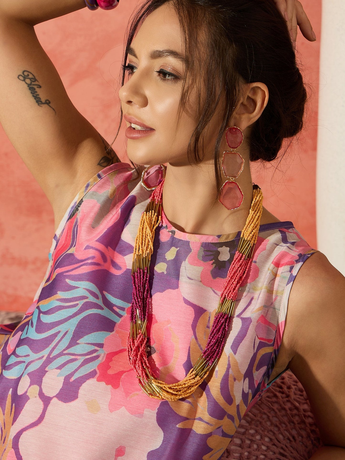InWeave Purple Floral Peach Asymmetrical Dress