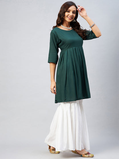 InWeave Women's Dark Green Short Anarkali Kurta