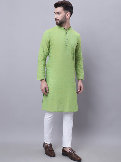 Even Apparels Green Pure Cotton Kurta With Band Collar